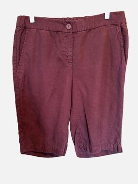 Eileen Fisher Size 4 Burgundy Linen Tencel Bermuda Shorts Knee Length
